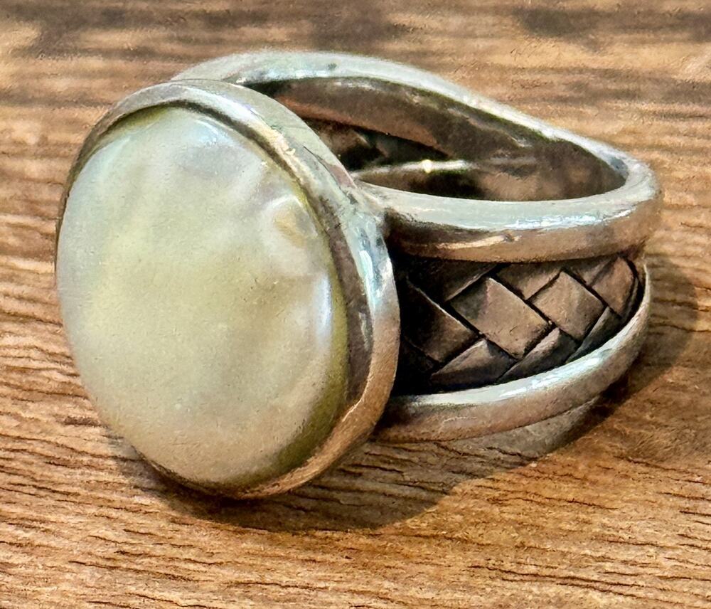 Vintage CFJ Thai Mother of Pearl 925 Sterling Silver Statement Ring Size 6.5